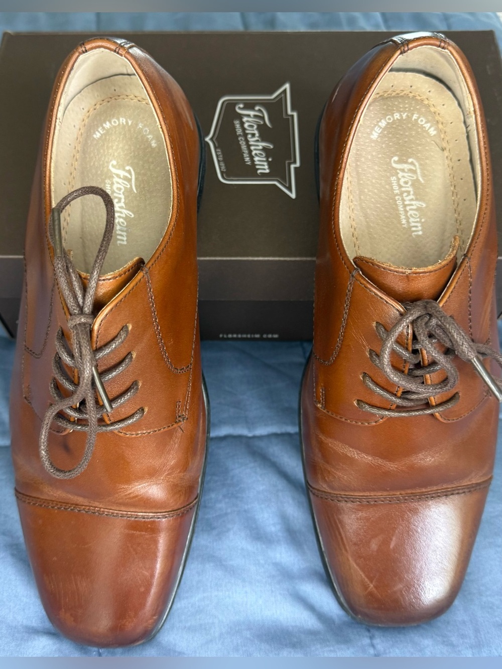 Florsheim Kids Reveal Jr Cap Toe Oxford Leather Dress Shoes Cognac 7M